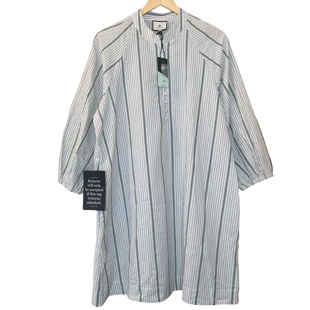 Tuckernuck Dress Mondego Stripe Seersucker Mini Maryse Caftan Sz XL - Picture 2 of 10